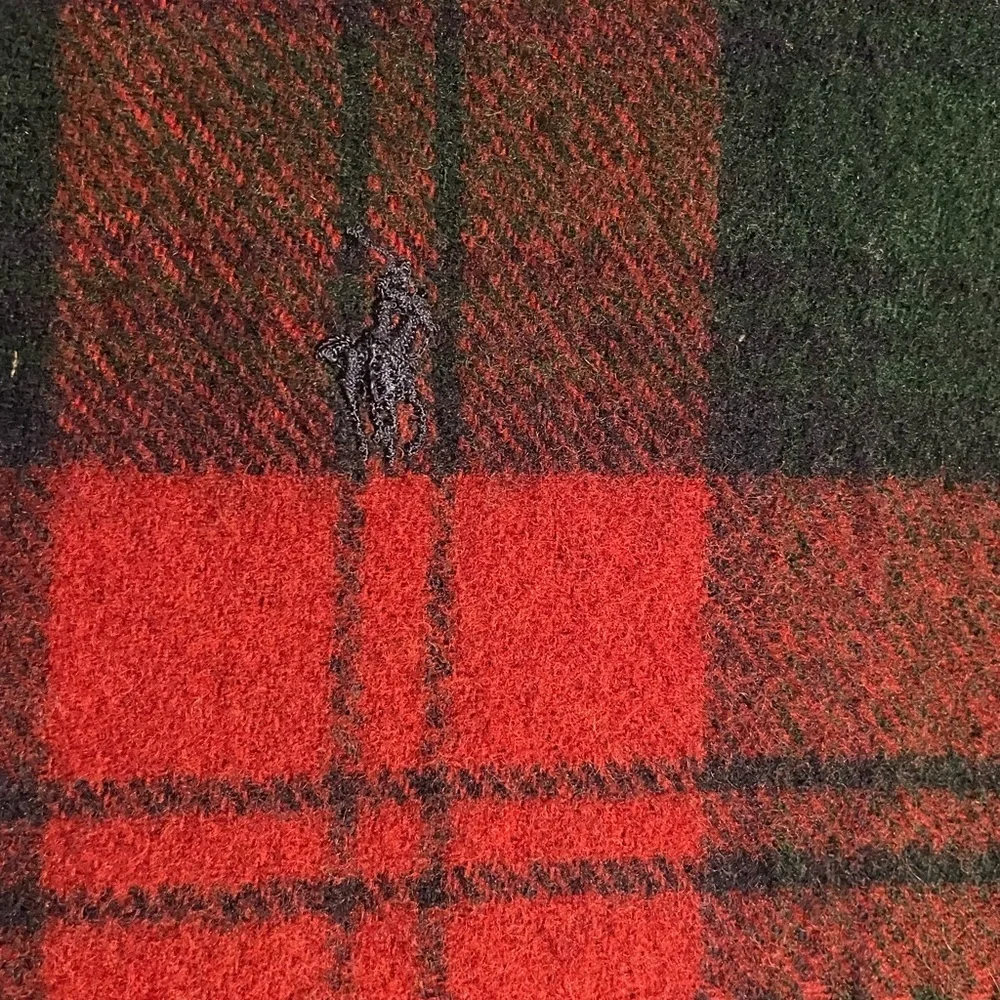 Ralph Lauren Blue Label 100% Lamb's Wool Dark Red/Green Plaid Scarf